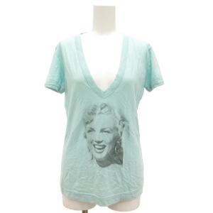 Tシャツ カットソー 40 水色 ライトブルー Vネック マリリン・モンロー プリント 半袖 /SD GY50