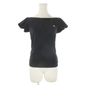 Tシャツ カットソー 38 黒 ブラック 半袖 フリル袖 ロゴ刺繍 /CK30 GY50
