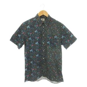 シャツ 切替 L 黒 ブラック 花柄 半袖 ボタンダウンカラー 272311 /CK21 GY50