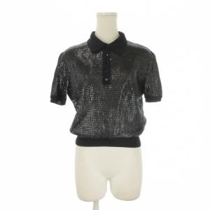 BOUTIQUE ニット セーター 黒 ブラック ウロコ柄 ポロ襟 半袖 90209 /CK13 GY50