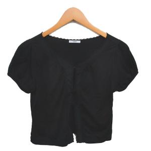 カーディガン リボン レース ホック留め 薄手 半袖 黒 ブラック /TT GY06