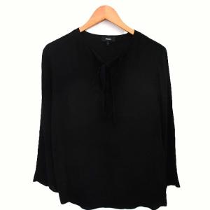 カットソー ブラウス ボウタイ リボン シルク プルオーバー 薄手 長袖 S 黒 ブラック /TT GY06