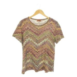 ニットTシャツ 50 茶 ブラウン ジグザグ柄 クルーネック 半袖 /CK6 GY