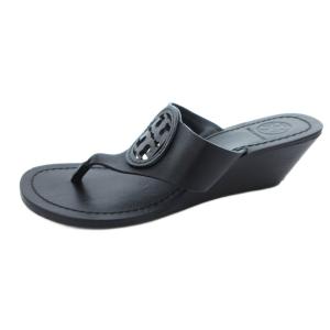 TORY BURCH トングサンダル レザー ロゴ ウェッジソール 7.5 黒 ブラック /FF GY50