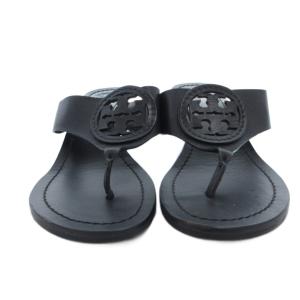 TORY BURCH トングサンダル レザー ロゴ ウェッジソール 7.5 黒 ブラック /FF GY50