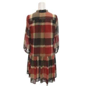 BURBERRY BLUE LABEL ワンピース チェック ボウタイ 7分袖 ひざ丈 36 赤 レッド /FF GY50