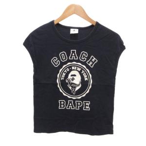 × A BATHING APE COACH COLLEGE TEE カットソー ノースリーブ S 紺 ネイビー
