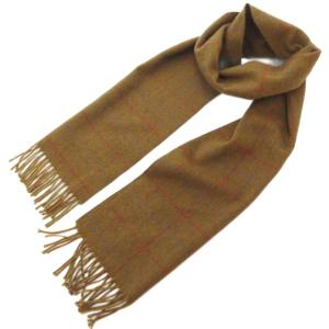美品 スコットランド製 マフラー 茶 ブラウン フリンジ チェック柄 カシミヤ /NU GY99