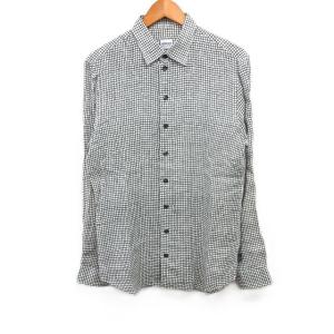 国内正規品 チェック シャツ 長袖 リネン 麻 M ホワイト 白 /FT GY12