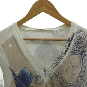John Galliano Y2K Tシャツ カットソー M 白 ホワイト Vネック プリント 半袖 AUN718Y AN600A