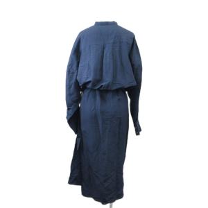 TSUMORI CHISATO ロングシャツワンピース 絹 シルク M 紺 ネイビー プリーツ スタンドカラー 長袖 /SH GY06