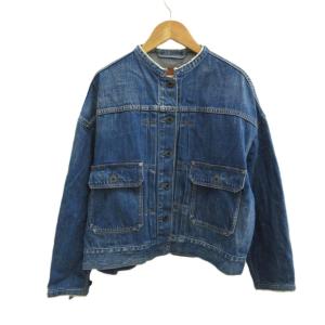 ファイブアンドハーフ 5 1/2 ジャケット ジージャン 上着 36 青 ブルー ノーカラー 長袖 ポケット付き
