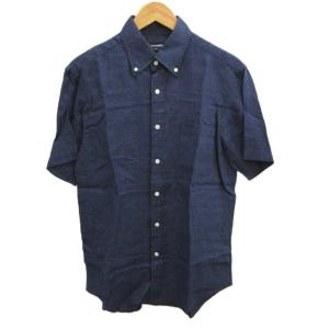 シャツ 麻 リネン L ネイビー 紺 ボタンダウン 半袖 /PP GY50