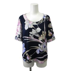 カットソー LL ネイビー 紺 マルチカラー 花柄 クルーネック 半袖 Tシャツ /PP GY44