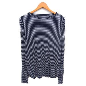 カットソー Tシャツ リブカットソー ボーダー ウール混 ボートネック 長袖 ネイビー ホワイト 紺 白