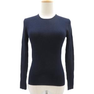 ニット カットソー ウール シルク混 カシミヤ混 紺 ネイビー リブ クルーネック 長袖 /HO19 GY01