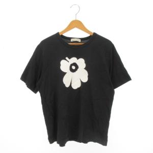Relaxed Tシャツ M 黒 ブラック 花柄 プリント 半袖 ラウンドネック /AH26 GY77