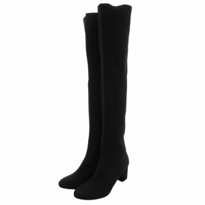 ニットニーハイブーツ チャンキーヒール ストレッチ 37.5 黒 ブラック /GV