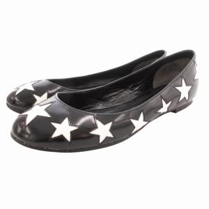 バレエシューズ フラットシューズ レザースター 38.5 黒 ブラック 白 ホワイト /GV