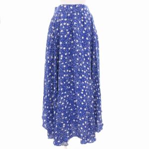 フレアスカート ギャザー ロング マキシ スター柄 総柄 38 青 ブルー 白 ホワイト /GV