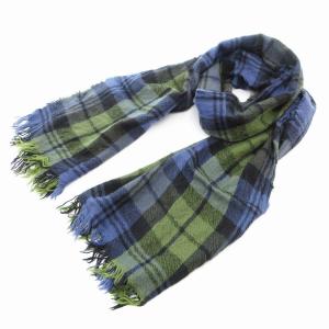 マフラー ストール チェック柄 フリンジ カシミヤ 青 ブルー 緑 グリーン /AE