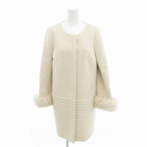 Sophi ノーカラーコート 袖 フォックスファー アンゴラ ウール混 ロング丈 36 ベージュ /HO