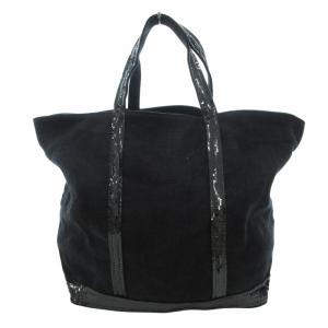 タグ付き CABAS MEDIUM トートバッグ 麻 リネン スパンコール フランス製 黒 ブラック /HO