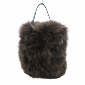 美品 2way ショルダーバッグ ハンド ポシェット フォックスファー 茶 ブラウン /HO