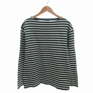 バスクシャツ カットソー ボーダー 長袖 46 M 緑 グリーン 白 ホワイト /FT