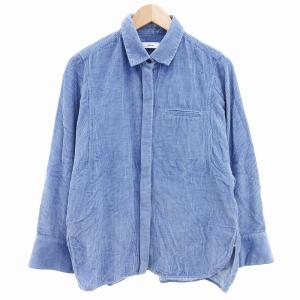 コーデュロイシャツ ブラウス フロントフライ 長袖 38 青 ブルー /AE