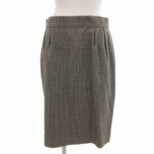 ヴィンテージ タイトスカート ひざ丈 千鳥格子柄 ウール タック LL 黒 ブラック 白 ホワイト /FT