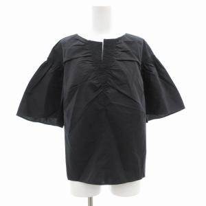 コットンタイプライター シャーリングブラウス 半袖 キーネック 36 黒 ブラック 11-01-02-01431