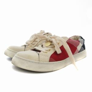 スニーカー シューズ ローカット チェック 24.0cm 白 アイボリー /FT