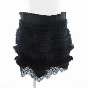 ニット ミニスカート フリンジ レース 40 黒 ブラック /HO