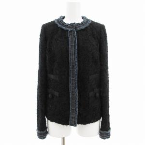 ノーカラージャケット 総裏地 レース デニム切替 38 XS 黒 ブラック /AE