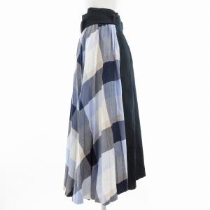 BLUE LABEL CRESTBRIDGE 美品 フレアスカート チェック 切替 ミモレ ロング 38 紺 ネイビー /AE