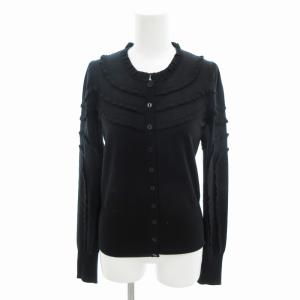 ニット カーディガン フリル ウール 長袖 38 黒 ブラック /HO