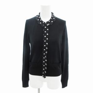 ニット カーディガン 切替 ドット柄 ウール シルク混 38 黒 ブラック /HO