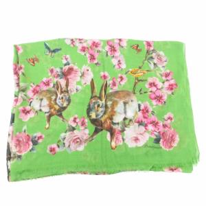 DOLCE&GABBANA 大判スカーフ ストール アニマル柄 花柄 カシミヤ混 緑 グリーン /GV