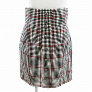 スカート チェック柄 ひざ丈 40 白 黒 ホワイト ブラック /HO