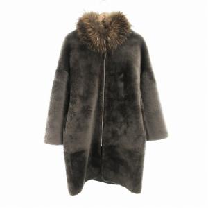 ラクーンファーコート ムートン リバーシブル 2WAY ロング丈 38 ダークブラウン /AE