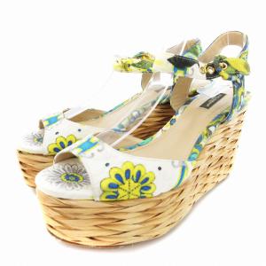 ハイヒールサンダル ウェッジソール プラットフォーム ストロー ストラップ 花柄 38.5 マルチカラー