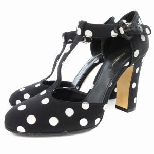 DOLCE&GABBANA ハイヒールパンプス チャンキーヒール ドット柄 ストラップ セパレート 38.5 黒 ブラック /AE