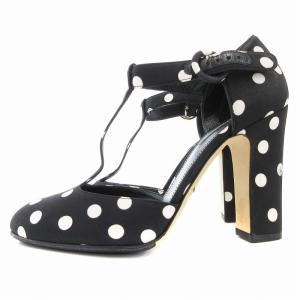 DOLCE&GABBANA ハイヒールパンプス チャンキーヒール ドット柄 ストラップ セパレート 38.5 黒 ブラック /AE
