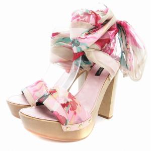 ハイヒールサンダル プラットフォーム オープントゥ 花柄 38 ピンク /AE