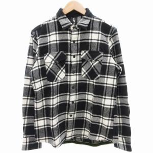 フランネルチェックシャツ 長袖 M 黒 ブラック 白 ホワイト /GV