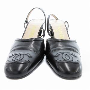 CHANEL スリングバックパンプス ミュール ストラップ ココマーク レザー 35.5 黒 ブラック /JS