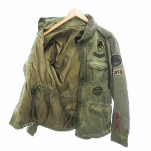 DIESEL ミリタリー オイルドジャケット ジップアップ ワッペン S カーキ /JS