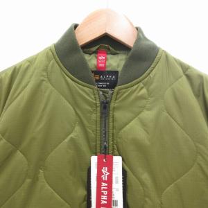 ALPHA INDUSTRIES タグ付き MA-1 キルト フライトジャケット ブルゾン 中綿 ジップアップ ナイロン L 緑 グリーン