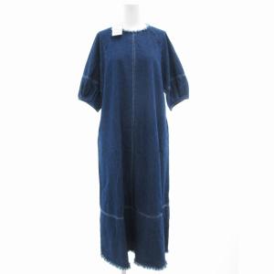 タグ付き 25SS デニムワンピース ランタンスリーブ 半袖 ロング フリンジ インディゴブルー /GV